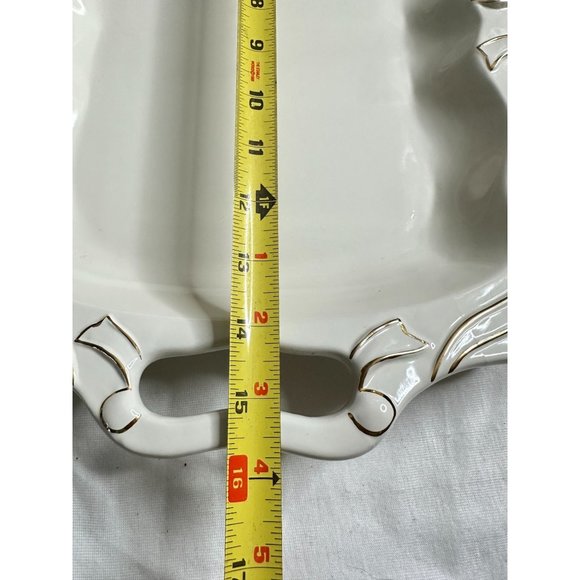 Gibson Serving Tray Platter Cheese Turkey Cookies White Gold Bow Trim Handles - Picture 5 of 7